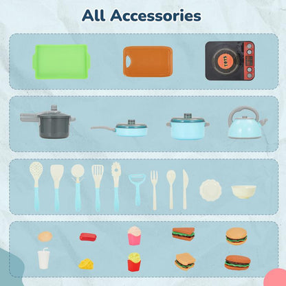 EROMMY Kids Play Kitchen Set, Kids Cooking Pretend Play Set, Kitchen Playset for Kids, Playset Interactive Toy, Blue&Pink Childhood